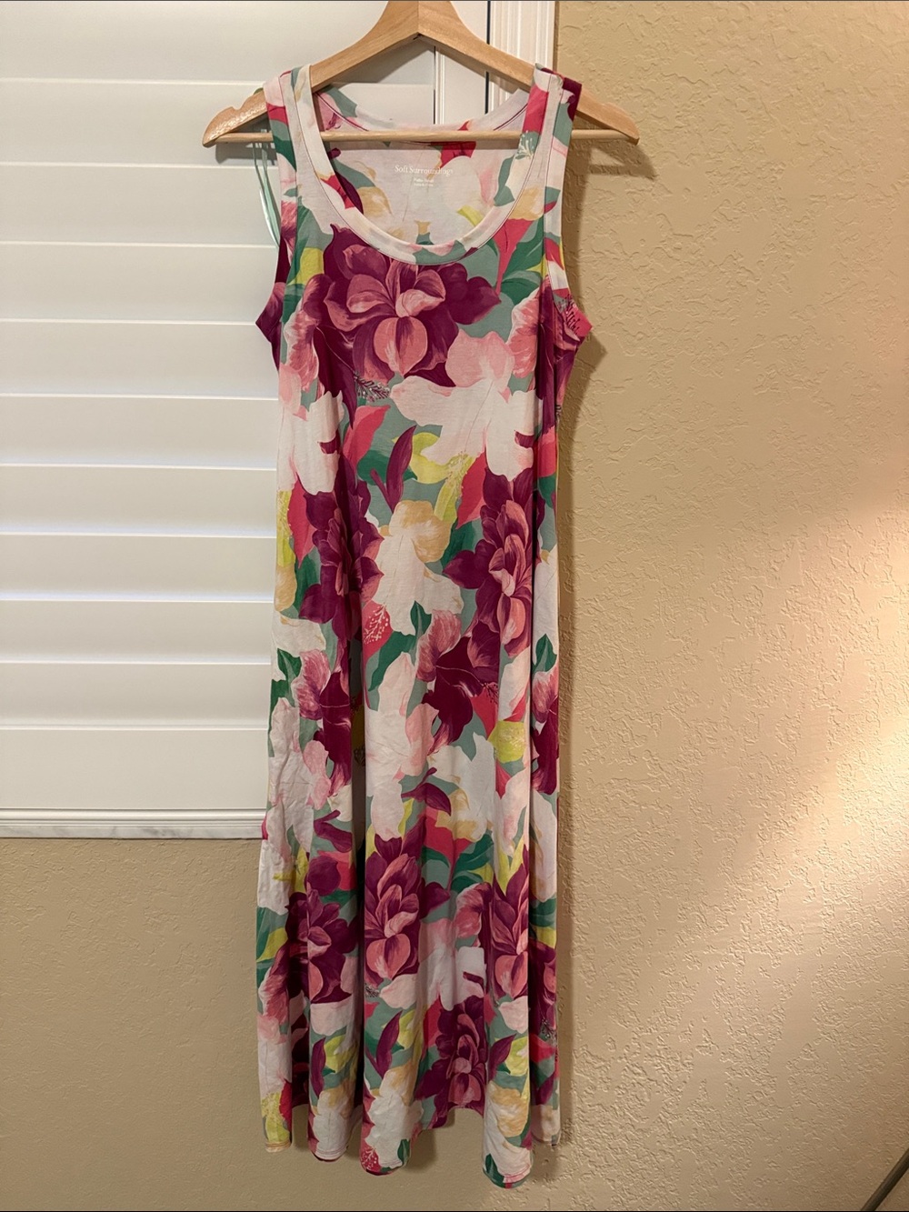 Soft Surroundings Floral Tank Maxi Dress in Magenta, Pink, Green and White